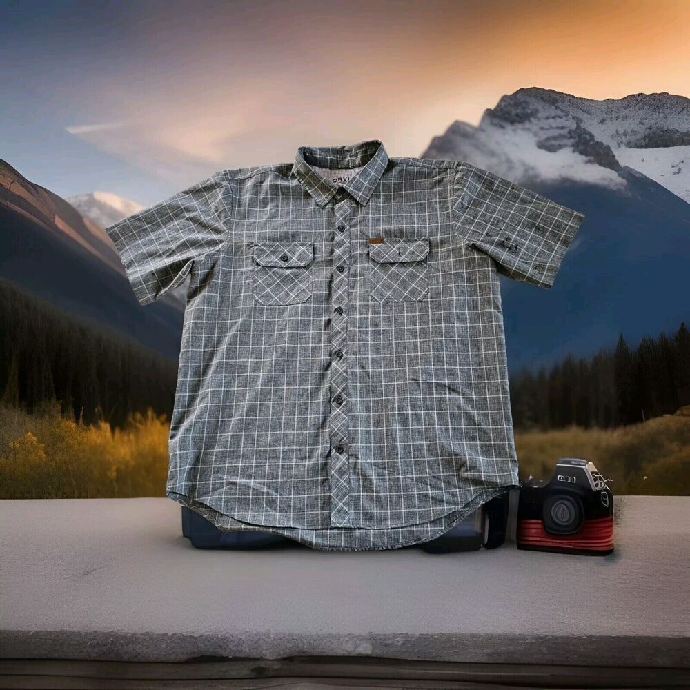 ORVIS Trout Bum Shirt Short Sleeve Fishing Men’s Size XL Plaid Lightweight Gray